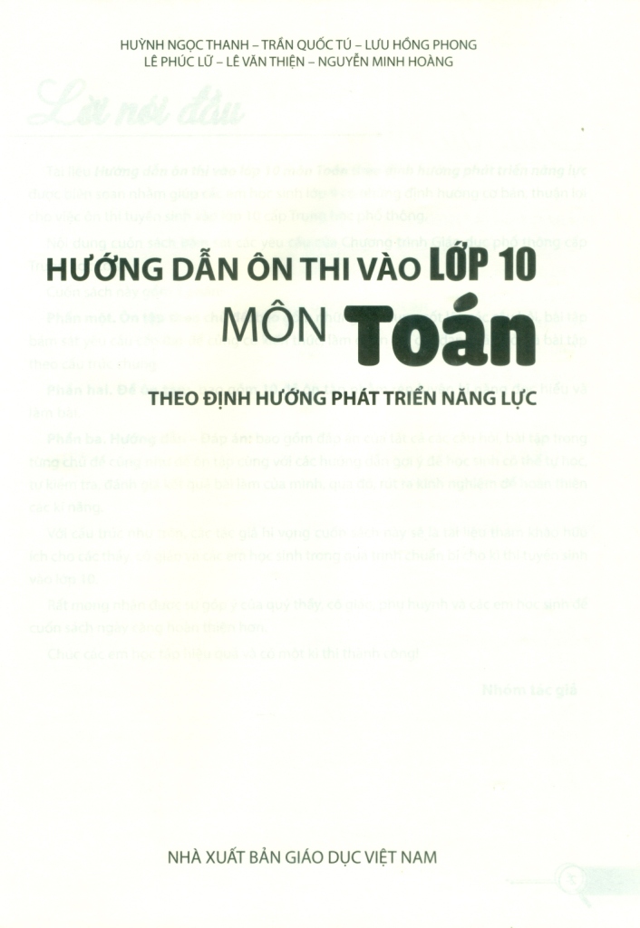 HƯỚNG DẪN ÔN THI VÀO LỚP 10 MÔN TOÁN THEO ĐỊNH HƯỚNG PHÁT TRIỂN NĂNG LỰC (Biên soạn theo Chương trình GDPT 2018)